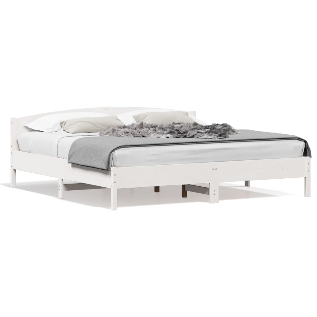 Sengeramme med madrass hvit 200x200 cm heltre furu