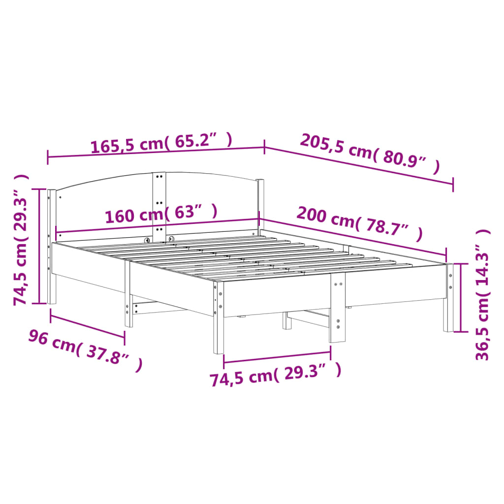 Sengeramme uten madrass 160x200 cm heltre furu