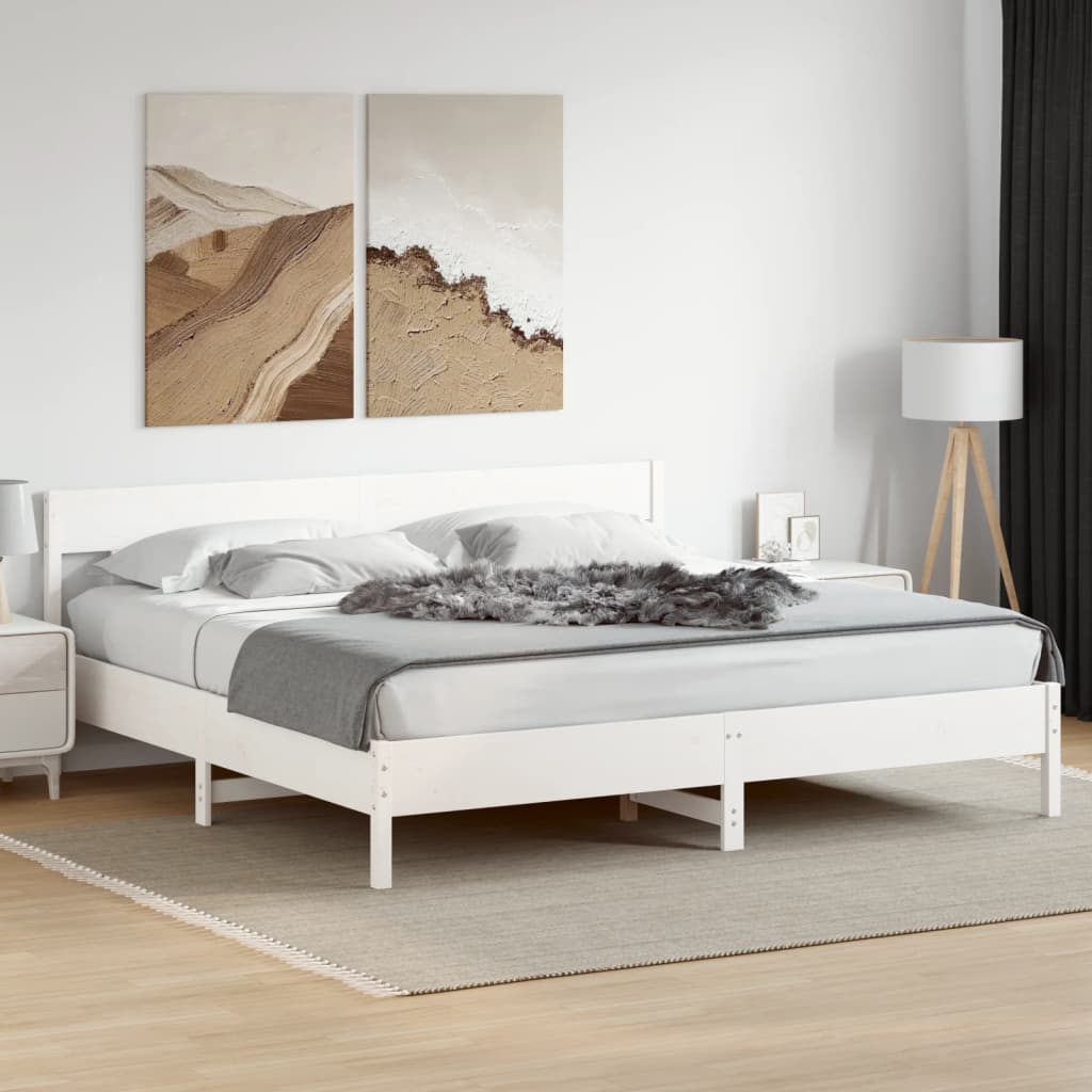 Sengeramme med madrass hvit 200x200 cm heltre furu
