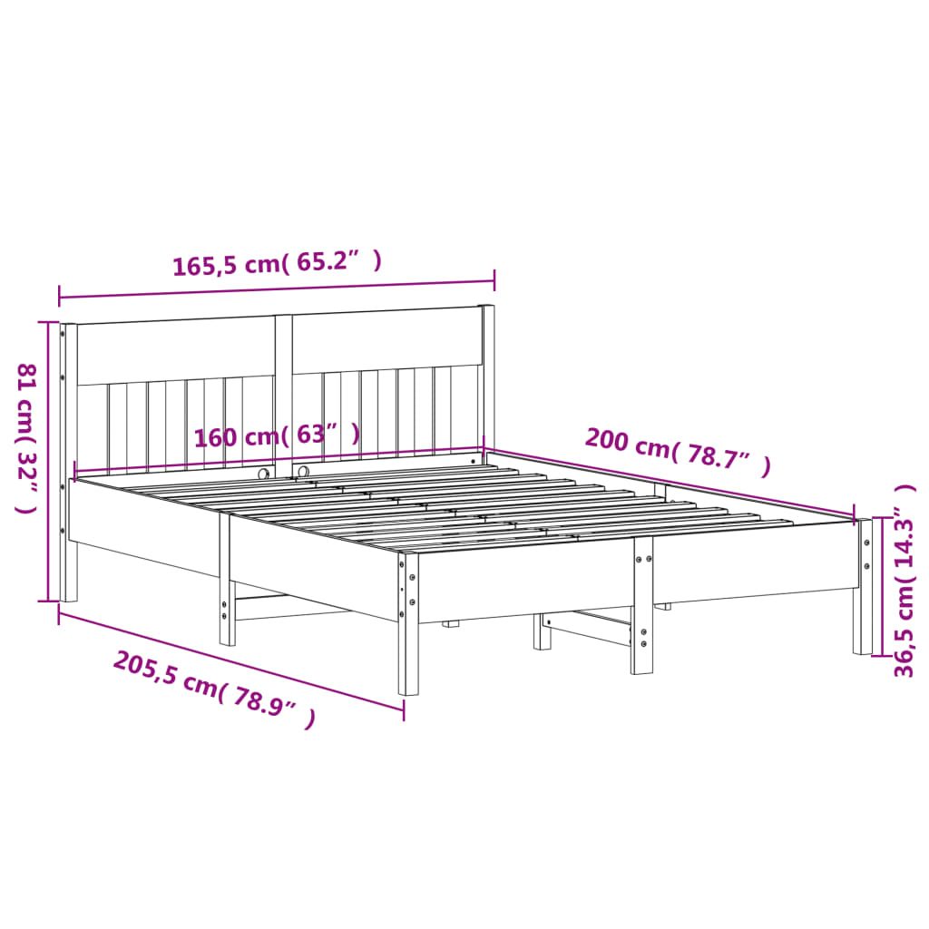 Sengeramme uten madrass 160x200 cm heltre furu