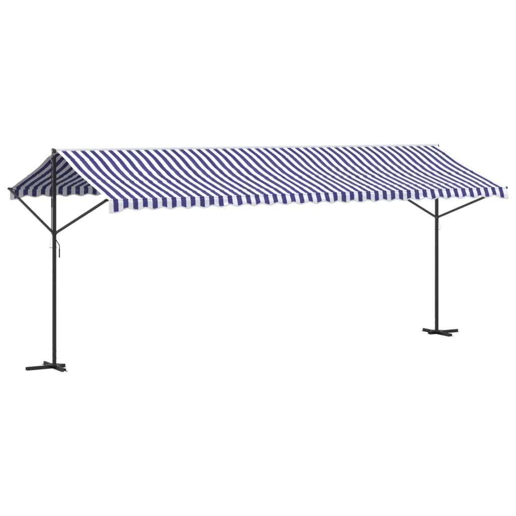 Frittstående markise blå og hvit 600x300 cm stoff og stål