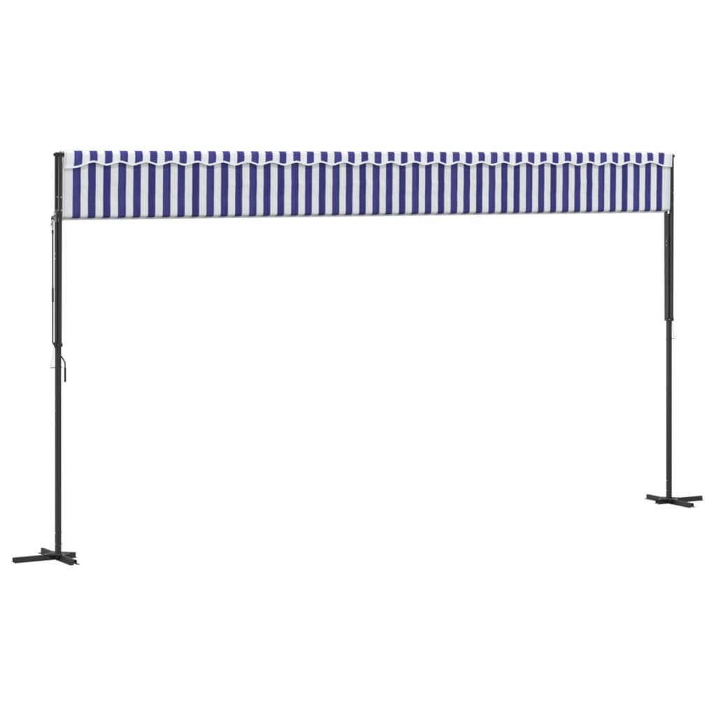 Frittstående markise blå og hvit 600x300 cm stoff og stål