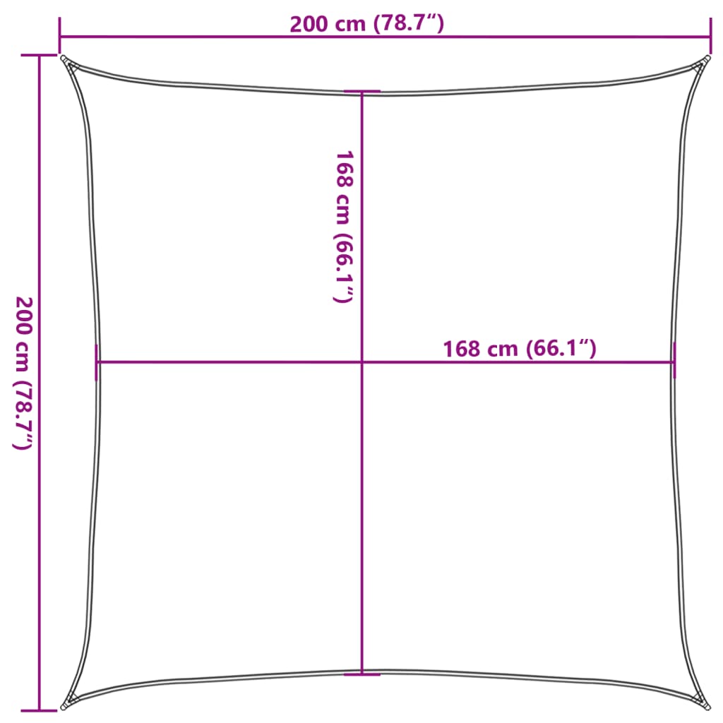 Solseil lysegrå 2x2 m 100% polyester oxford