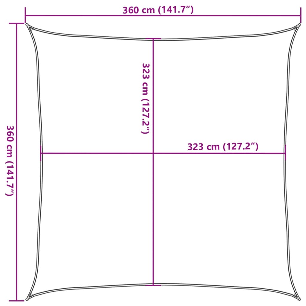 Solseil lysegrå 3,6x3,6 m 100% polyester oxford