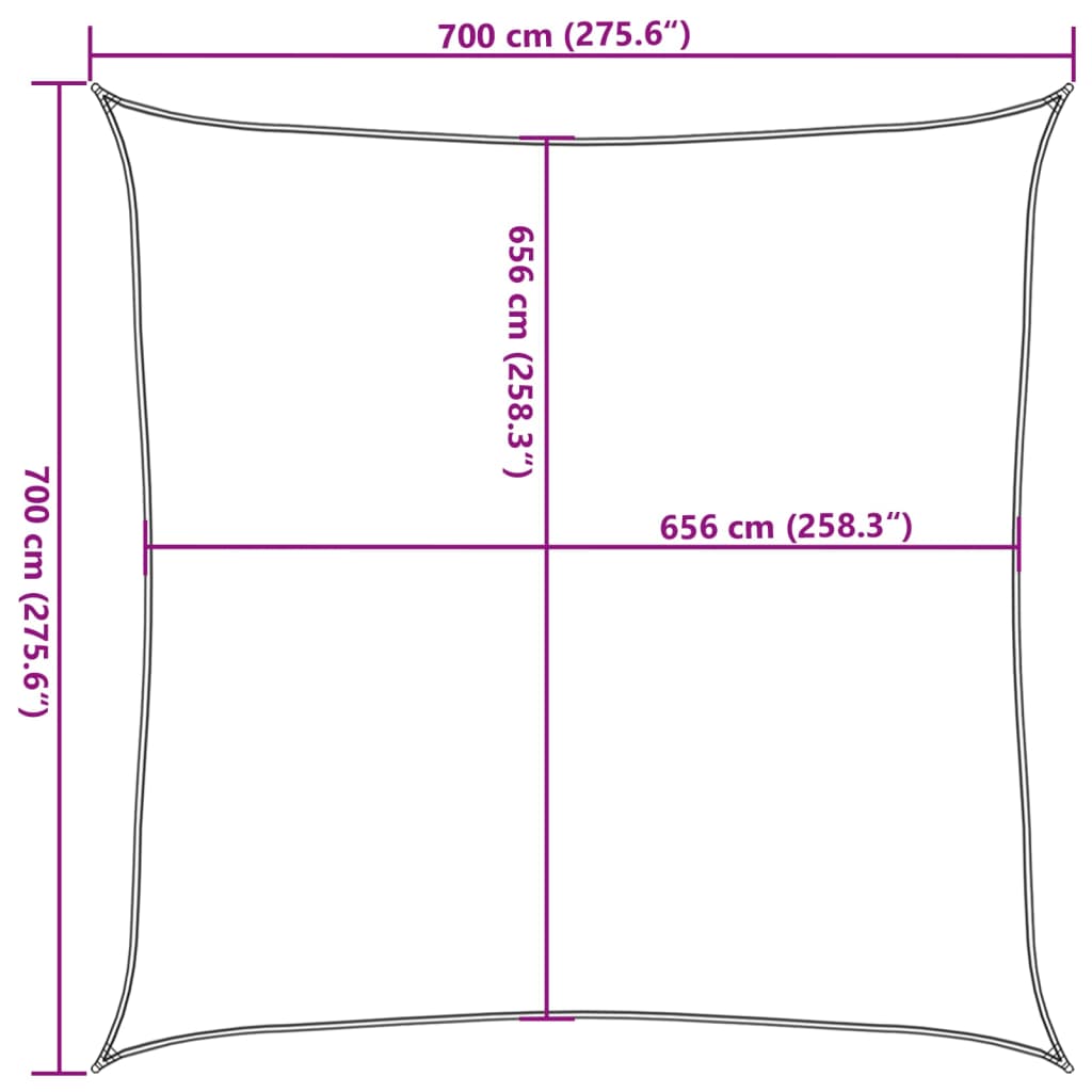 Solseil lysegrå 7x7 m 100% polyester oxford
