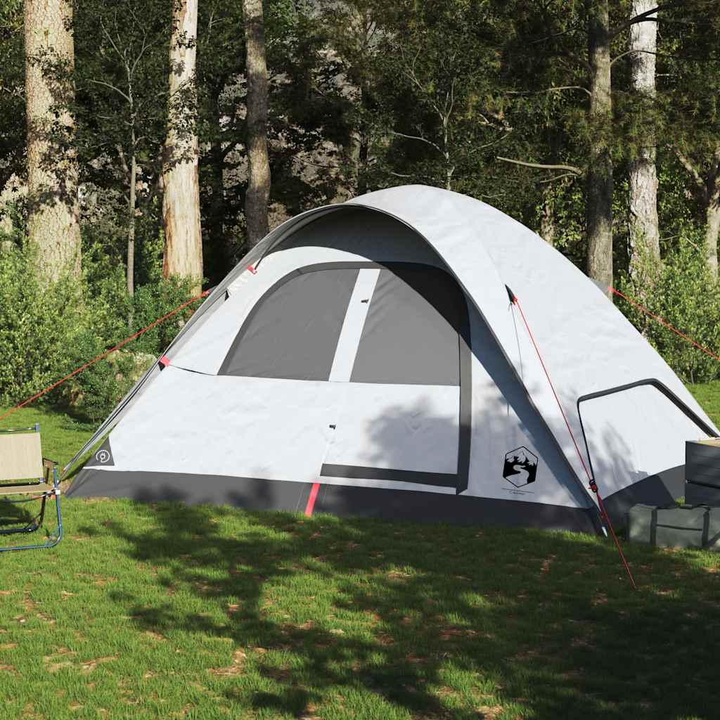 Kuppeltelt for camping 6 personer hvit blendingsstoff vanntett
