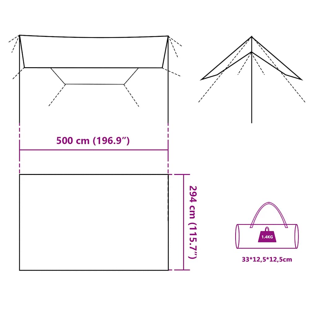 Campingpresenning grå og oransje 500x294 cm vanntett