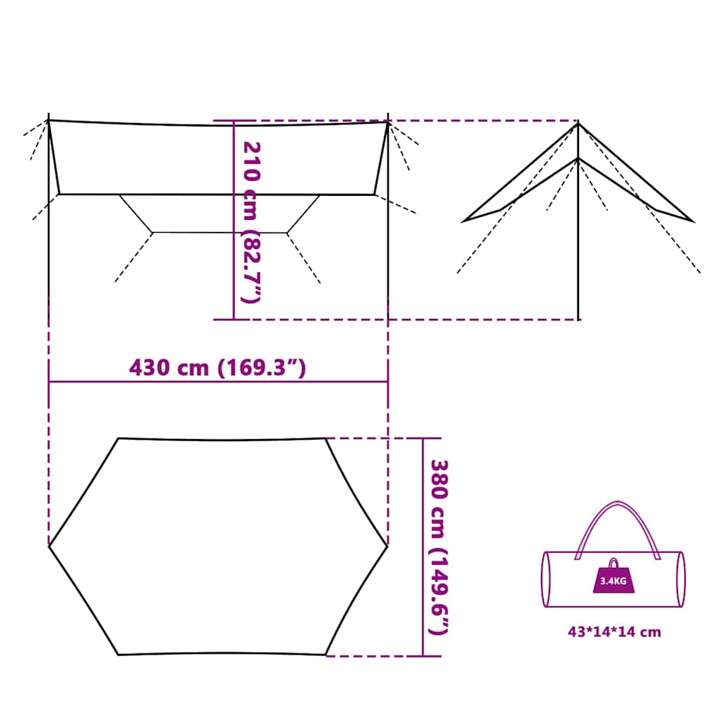 Campingpresenning blå 430x380x210 cm vanntett