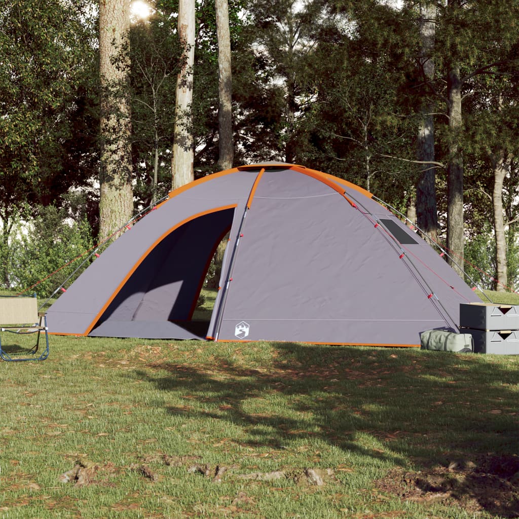 Tunneltelt for camping 8 personer grå og oransje vanntett