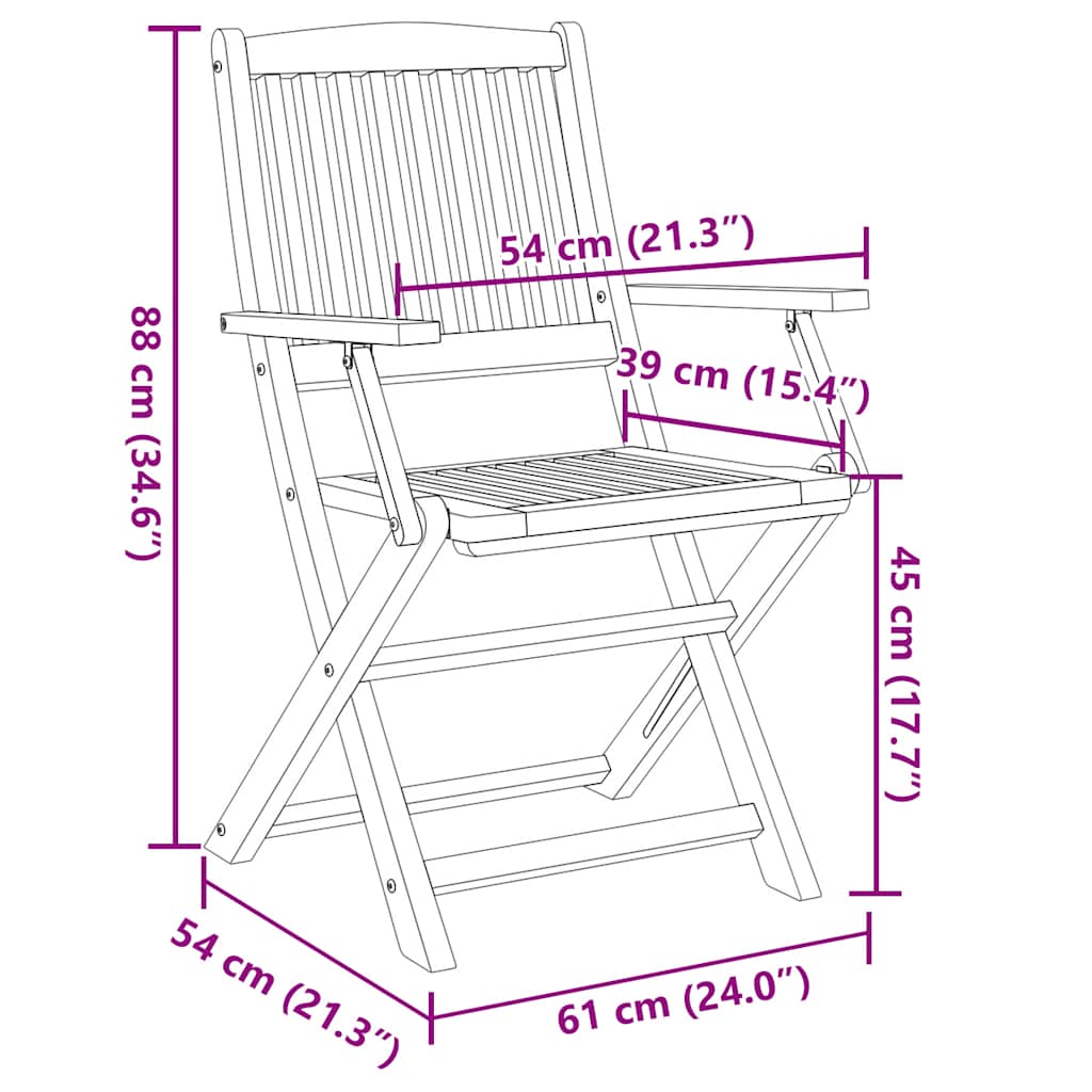 Sammenleggbare hagestoler 2 stk 54x61x88 cm heltre akasie