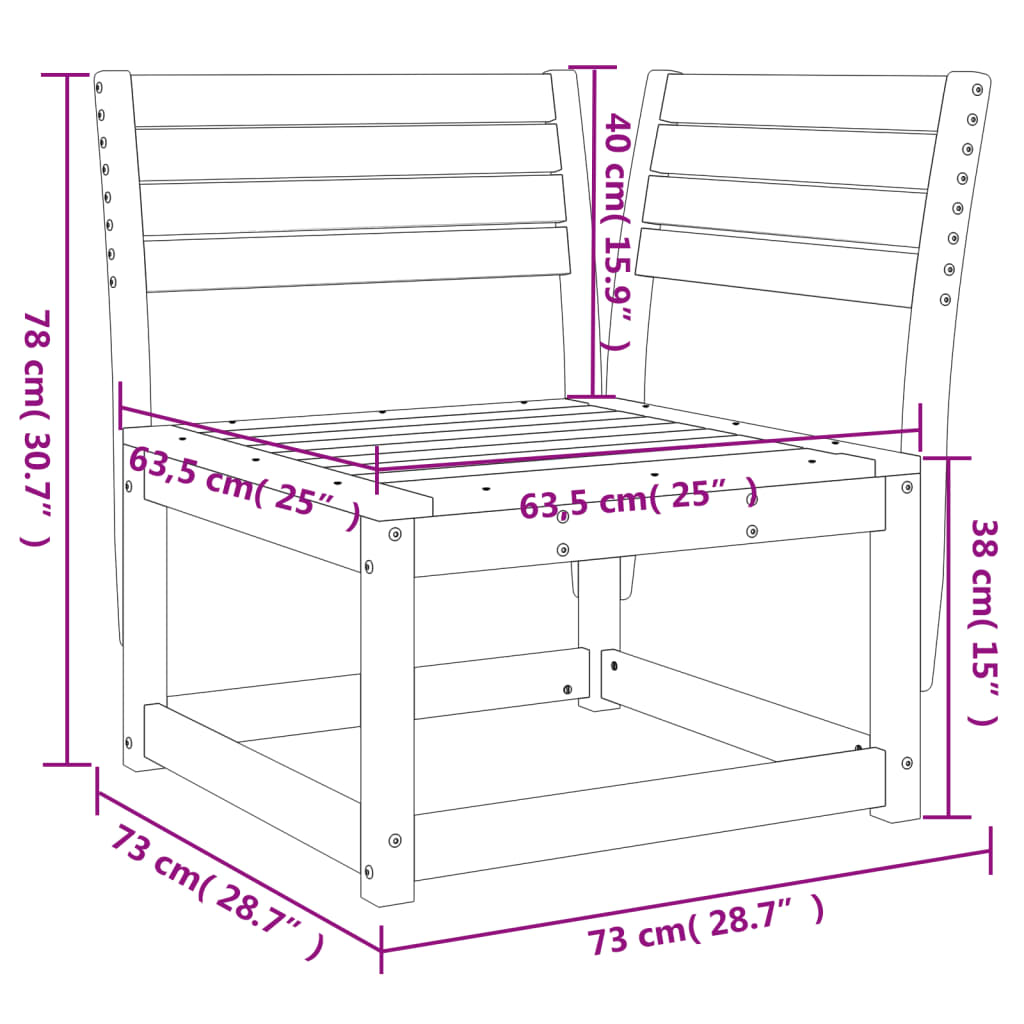 Hagesofa for hjørne voksbrun 73x73x78 cm heltre furu