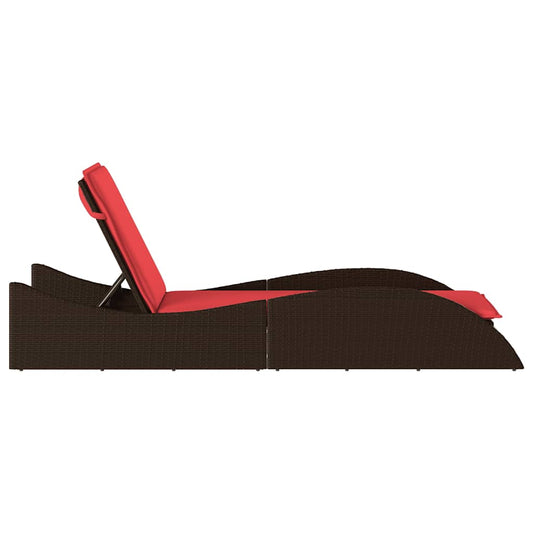 Solseng med pute brun 60x205x73 cm polyrotting