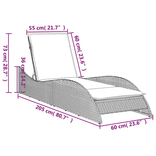 Solseng med pute svart 60x205x73 cm polyrotting