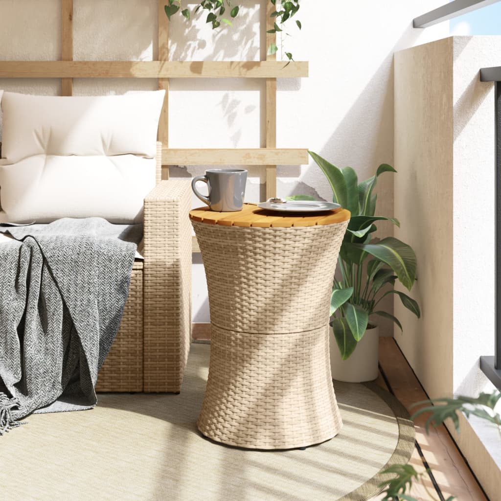 Sidebord for hage trommeformet beige polyrotting og heltre