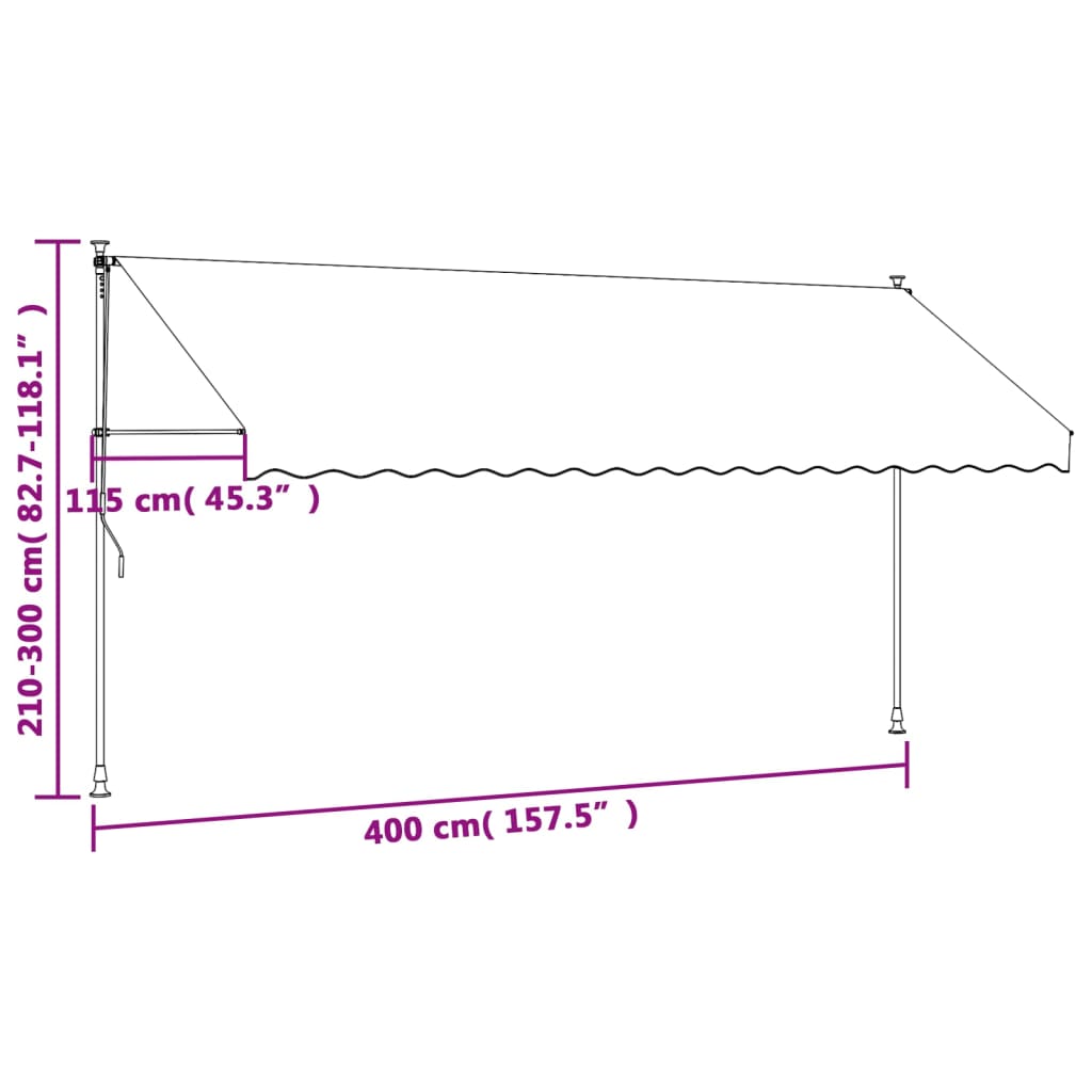 Uttrekkbar markise kremhvit 400x150 cm stoff og stål