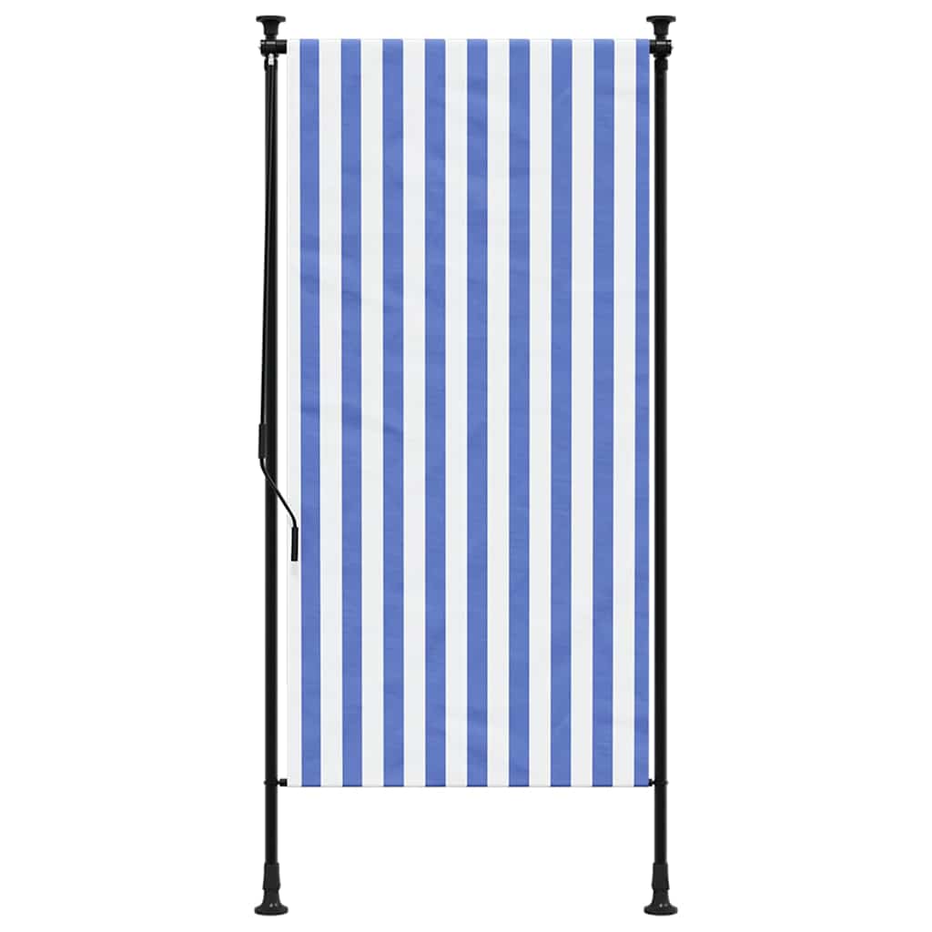 Utendørs rullegardin blå og hvit 100x270 cm stoff og stål