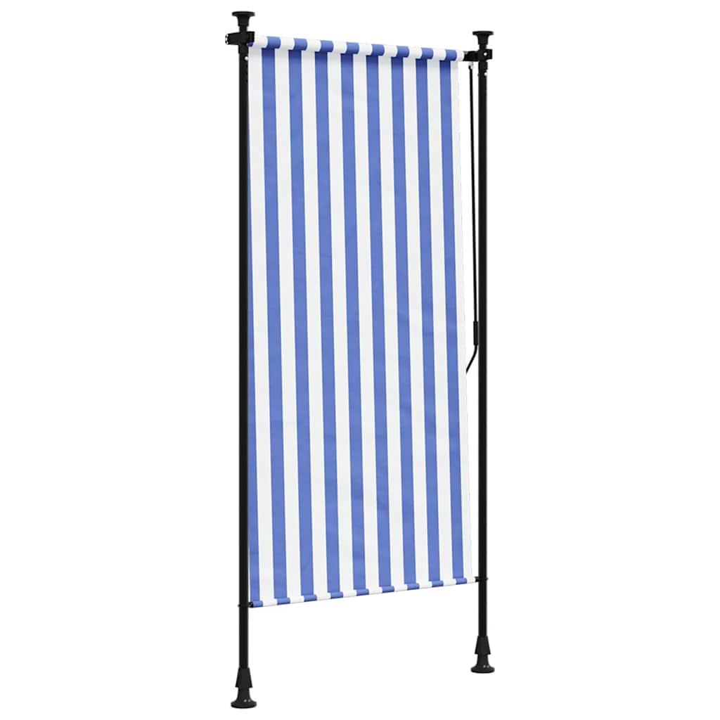 Utendørs rullegardin blå og hvit 100x270 cm stoff og stål