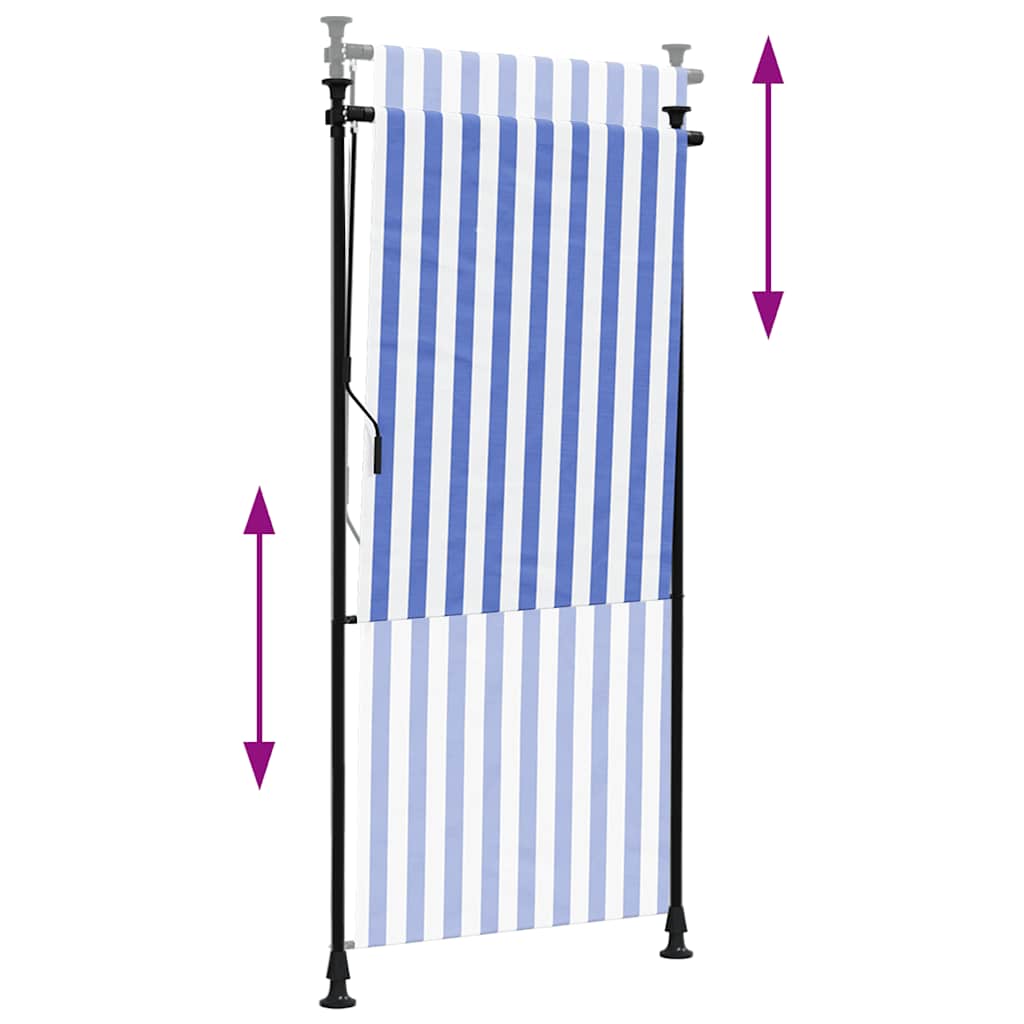 Utendørs rullegardin blå og hvit 100x270 cm stoff og stål
