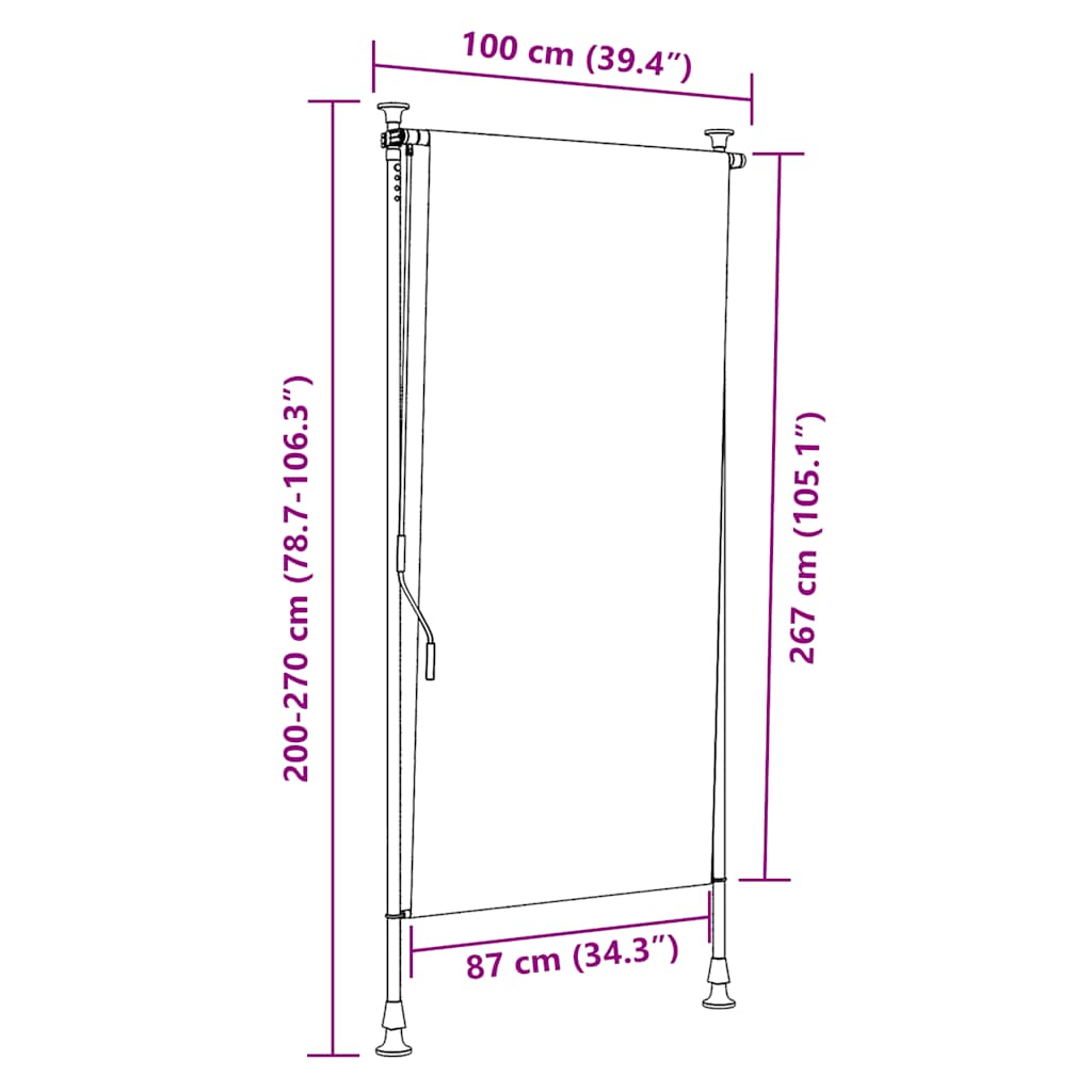 Utendørs rullegardin blå og hvit 100x270 cm stoff og stål