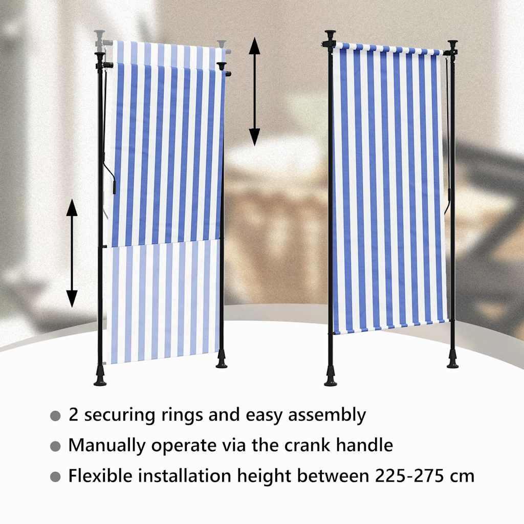 Utendørs rullegardin blå og hvit 100x270 cm stoff og stål