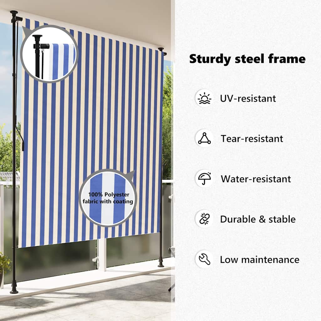 Utendørs rullegardin blå og hvit 200x270 cm stoff og stål