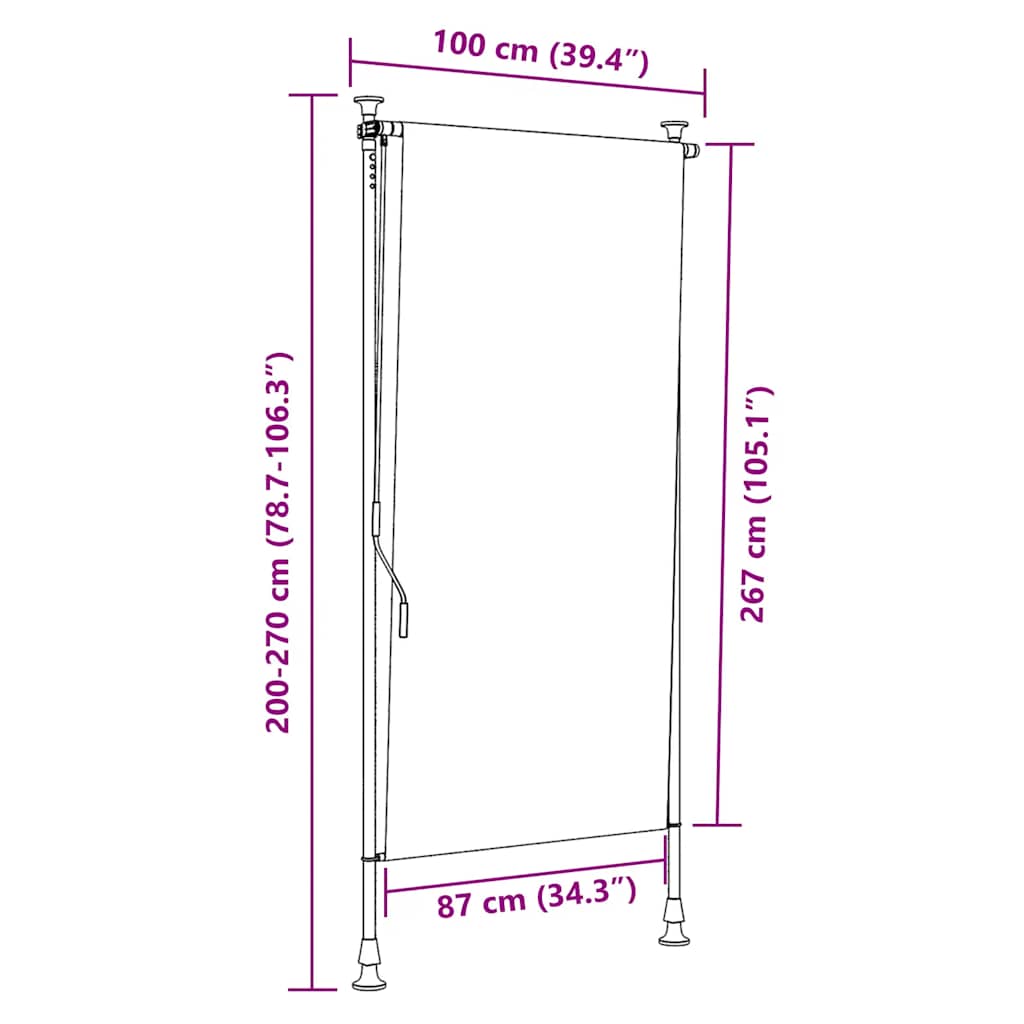 Utendørs rullegardin oransje og hvit 100x270 cm stoff og stål