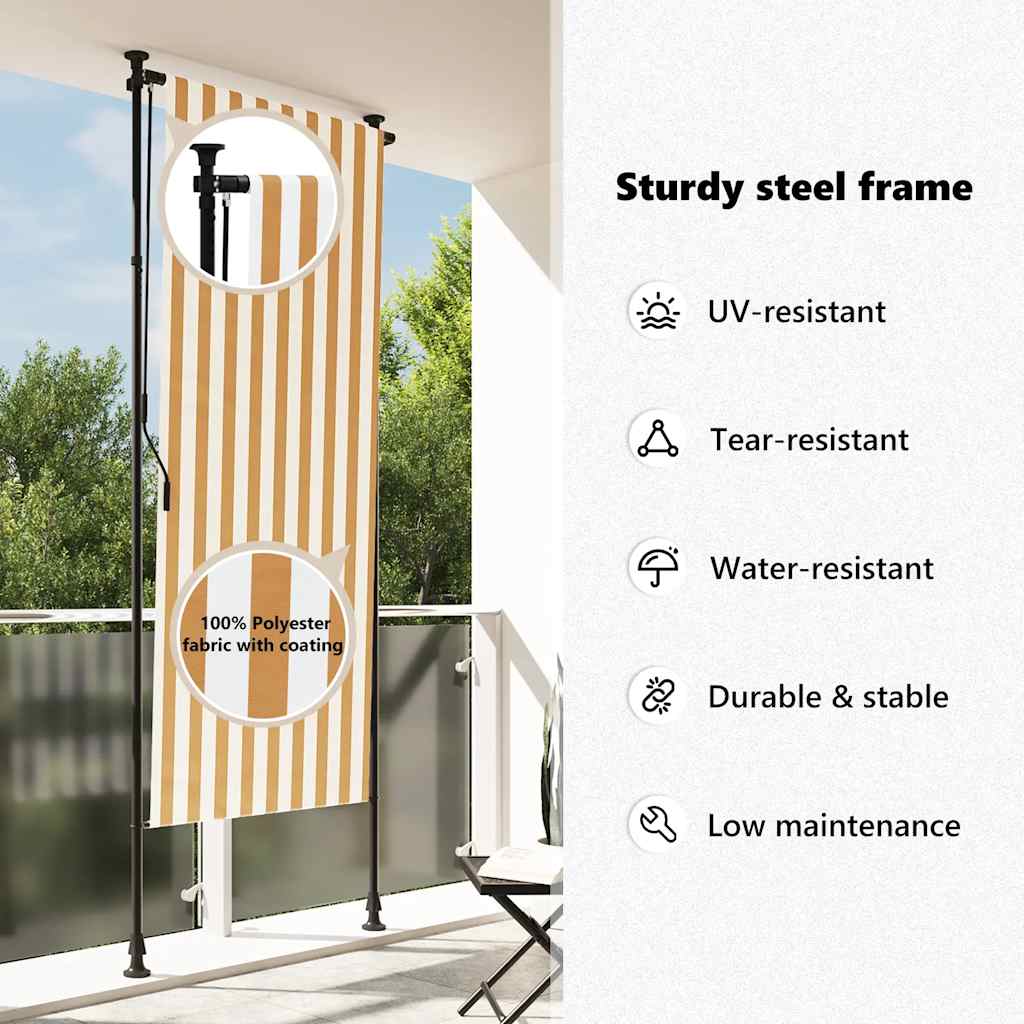 Utendørs rullegardin oransje og hvit 100x270 cm stoff og stål