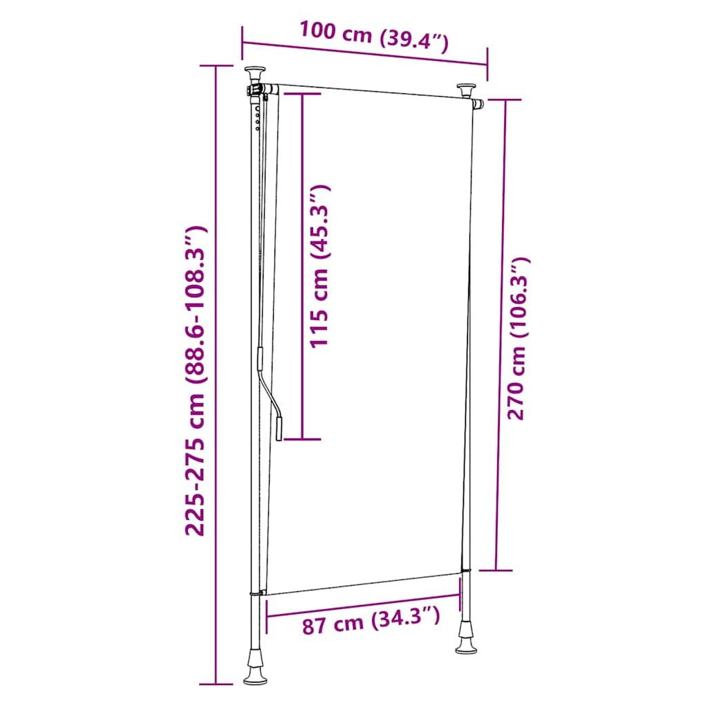 Utendørs rullegardin gul og hvit 100x270 cm stoff og stål vidaXL