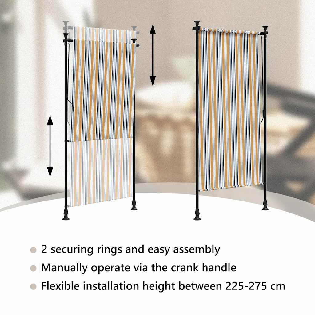 Utendørs rullegardin gul og hvit 100x270 cm stoff og stål vidaXL