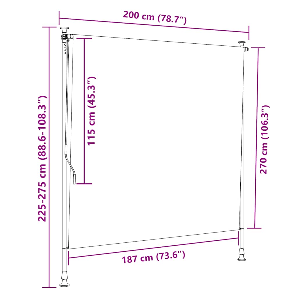 Utendørs rullegardin gul og hvit 200x270 cm stoff og stål vidaXL