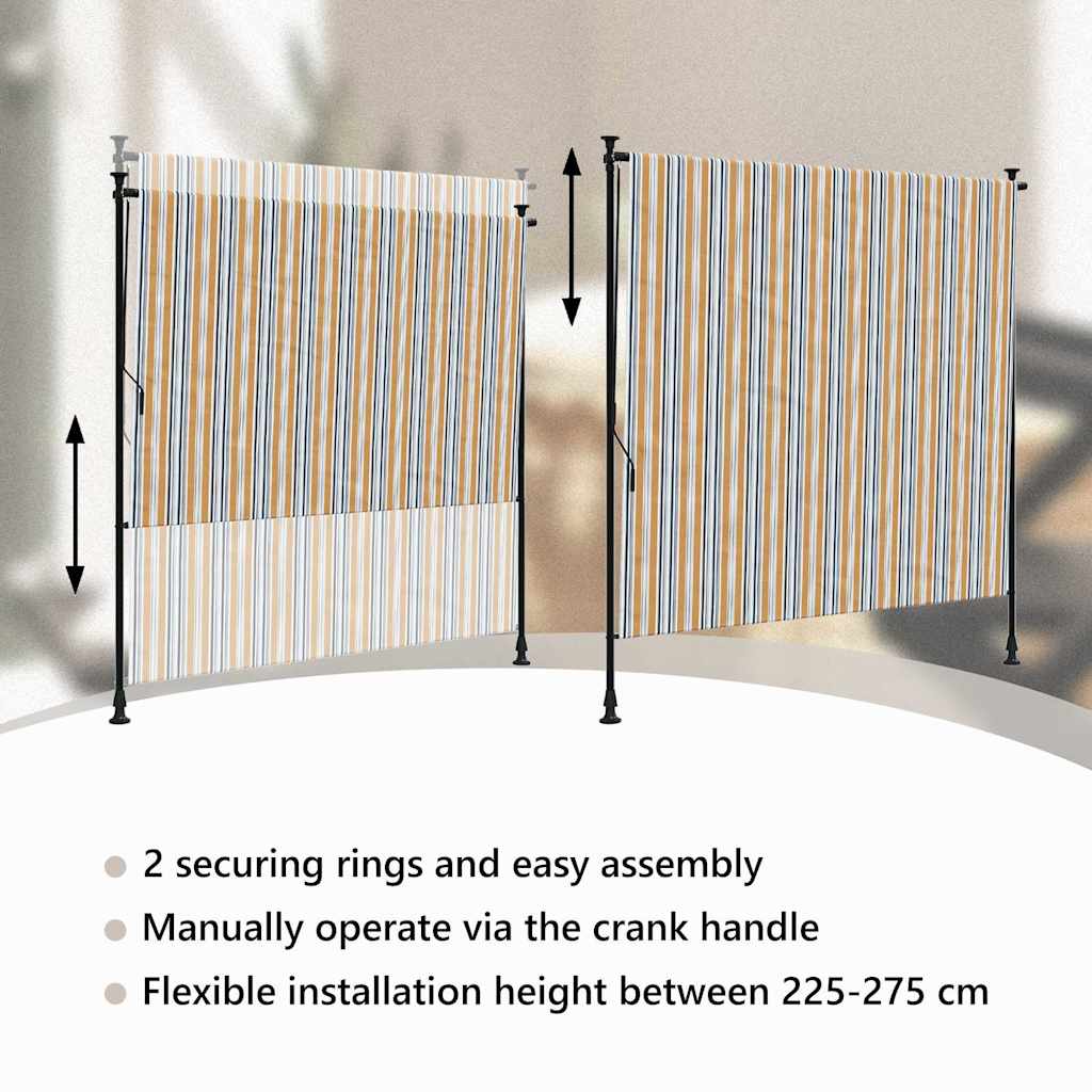 Utendørs rullegardin gul og hvit 200x270 cm stoff og stål vidaXL