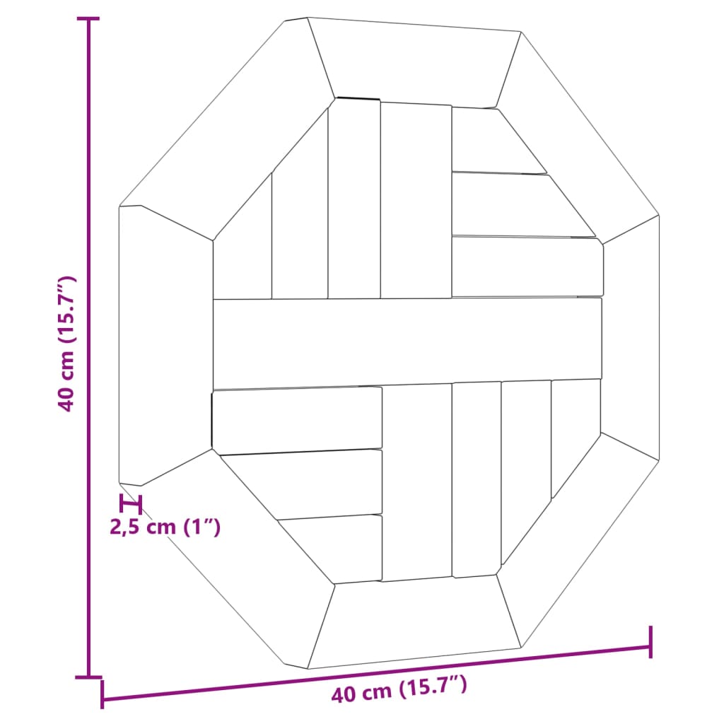 Bordplate 40x40x2,5 cm åttekantet heltre teak