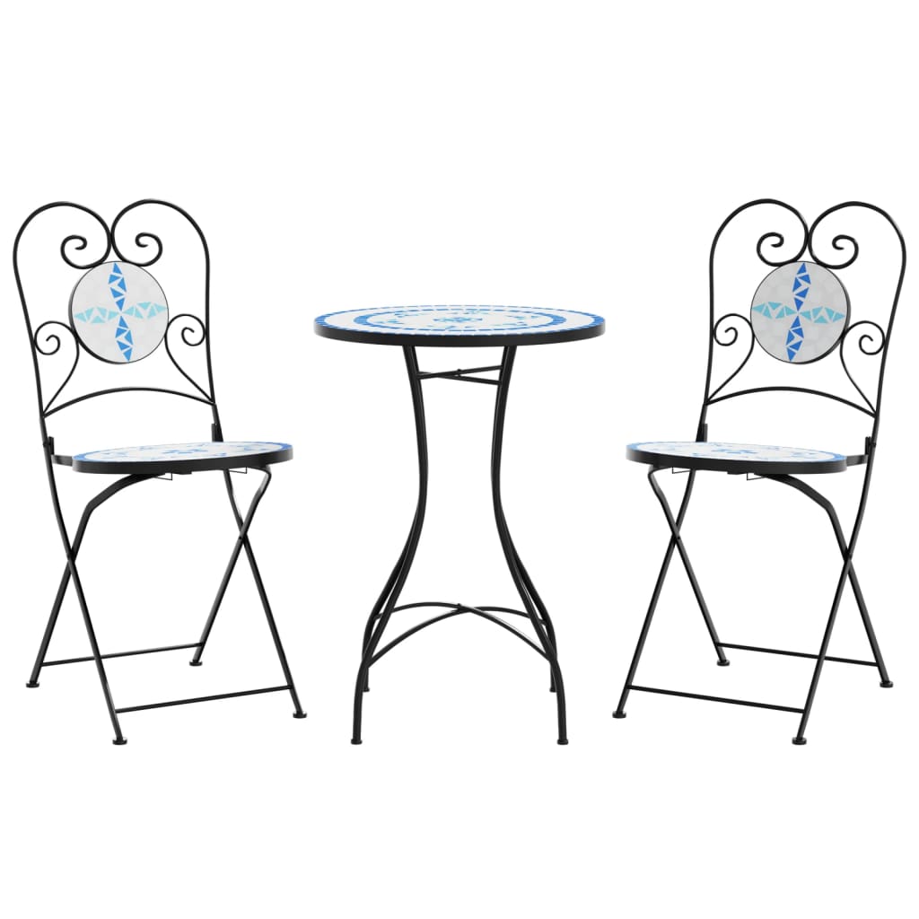 Bistrobord med mosaikk blå og hvit jern og keramikk