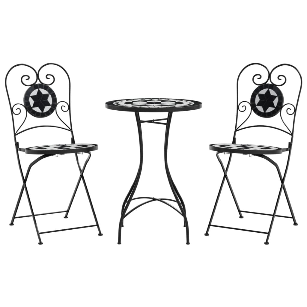 Bistrobord med mosaikk svart og hvit jern og keramikk