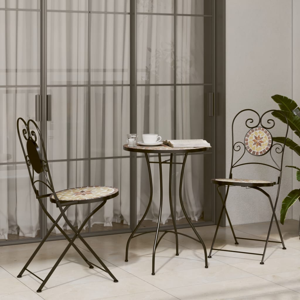 Bistrobord med mosaikk terrakotta og hvit jern og keramikk