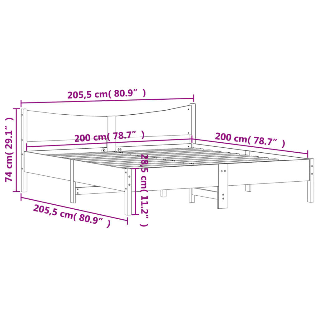 Sengeramme med madrass 200x200 cm heltre furu