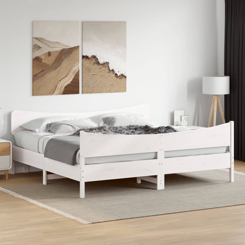 Sengeramme med madrass hvit 200x200 cm heltre furu