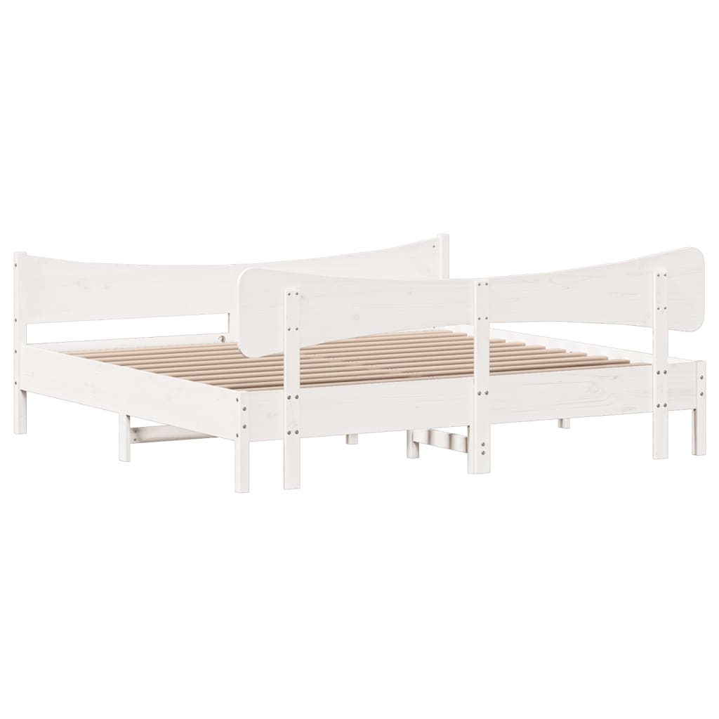 Sengeramme med madrass hvit 200x200 cm heltre furu
