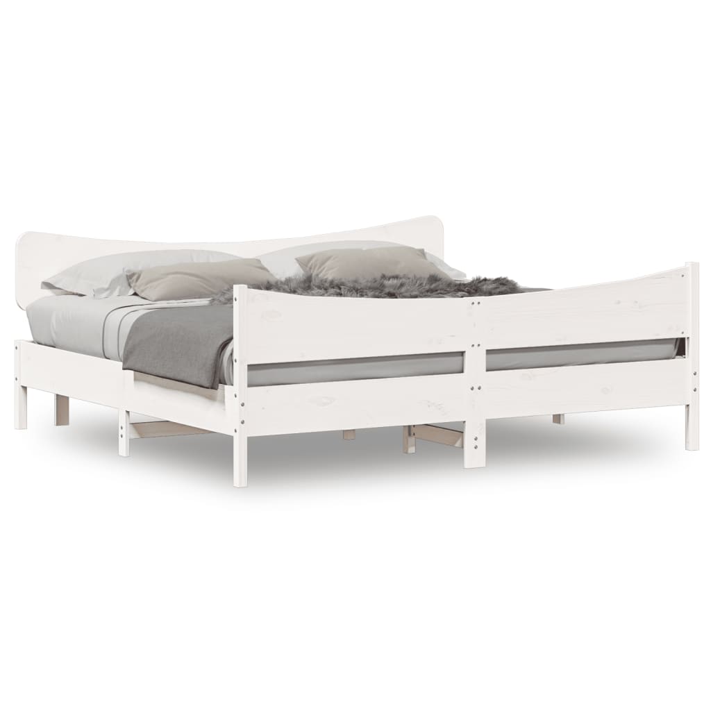 Sengeramme med madrass hvit 200x200 cm heltre furu