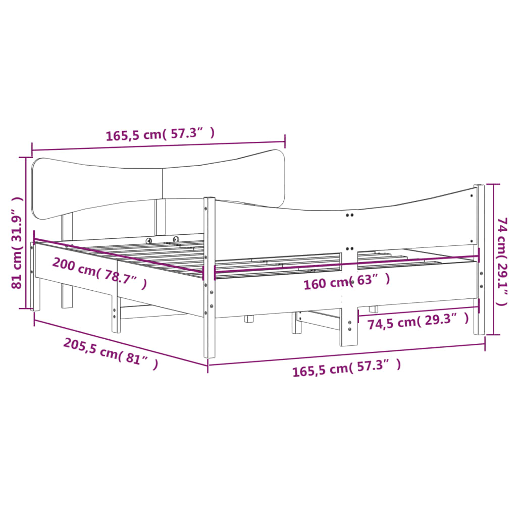 Sengeramme uten madrass hvit 160x200 cm heltre furu
