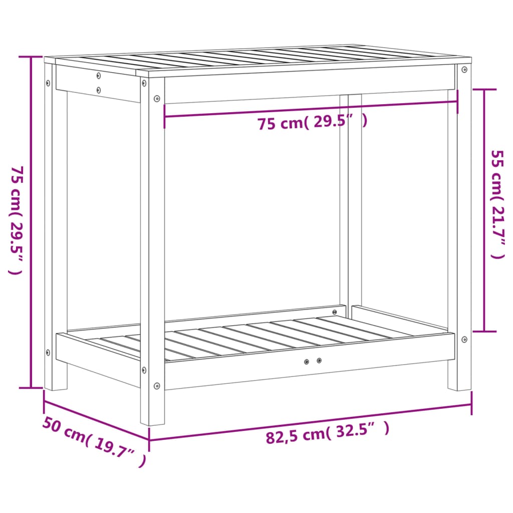 Pottebord med hylle 82,5x50x75 cm heltre furu