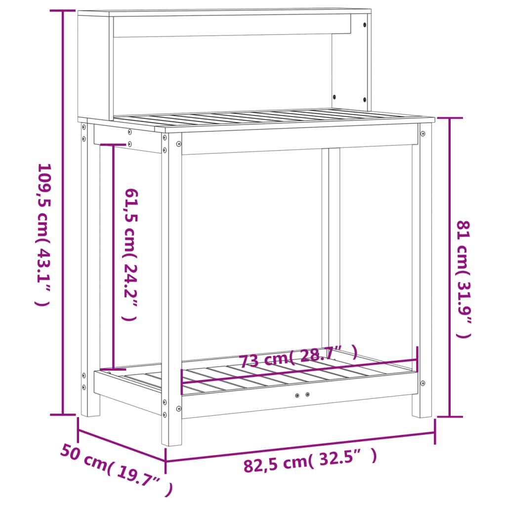 Pottebord med hyller 82,5x50x109,5 cm heltre furu vidaXL