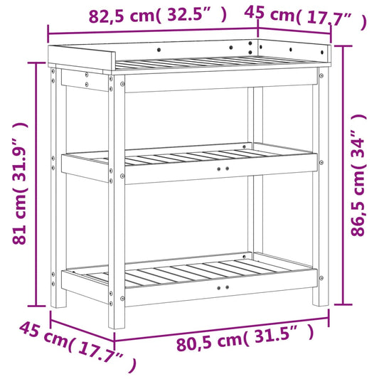 Pottebord med hyller 82,5x45x86,5 cm heltre furu