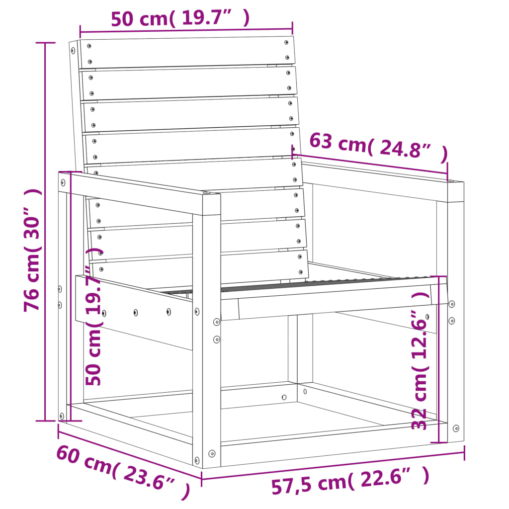 Hagestol hvit 57,5x63x76 cm heltre furu