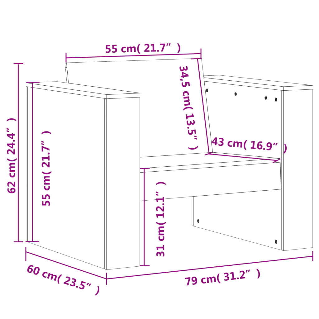 Hagesofa 79x60x62 cm impregnert furu