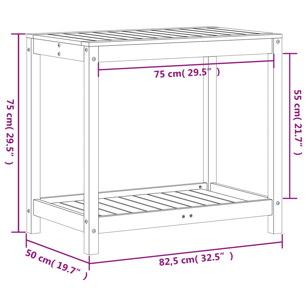 Pottebord med hylle voksbrun 82,5x50x75 cm heltre furu
