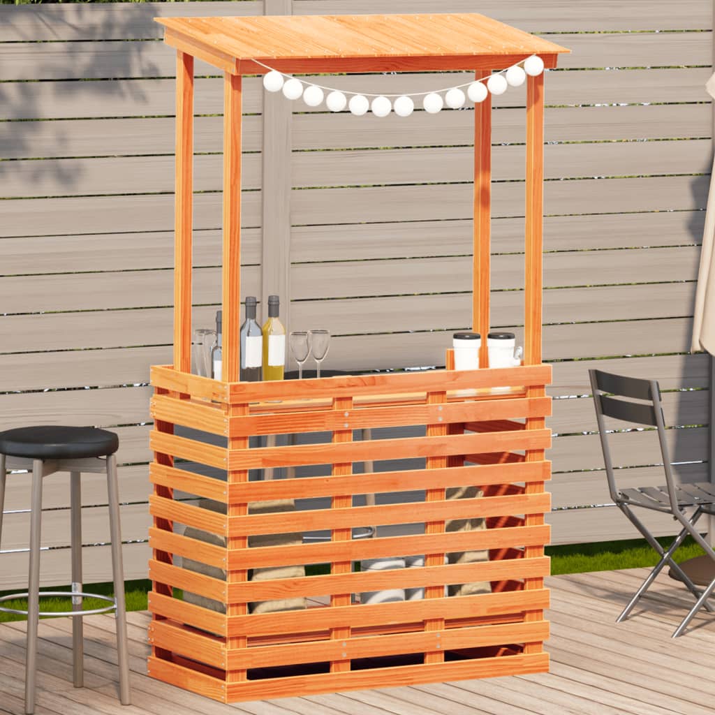 Utendørs barbord med tak voksbrun 112,5x57x195,5 cm heltre furu