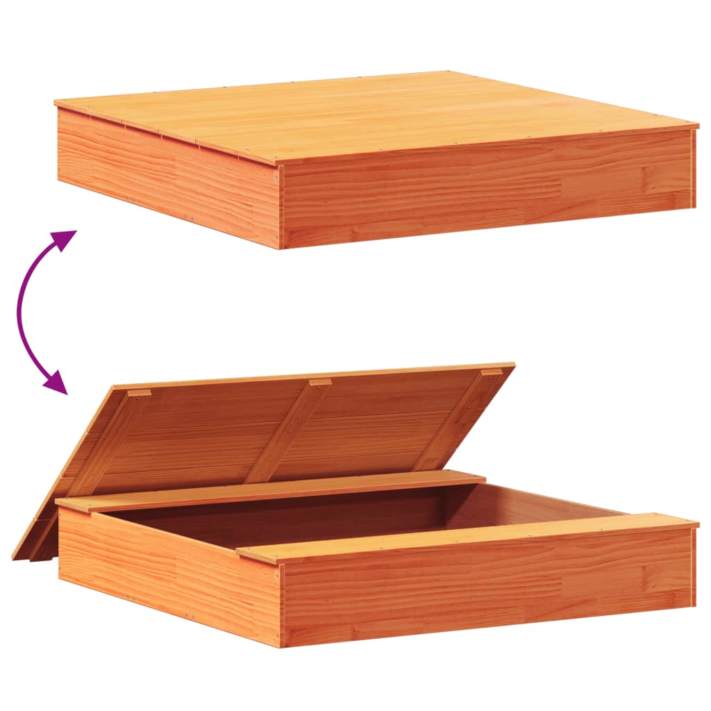 Sandkasse med lokk voksbrun 111x111x19,5 cm heltre furu