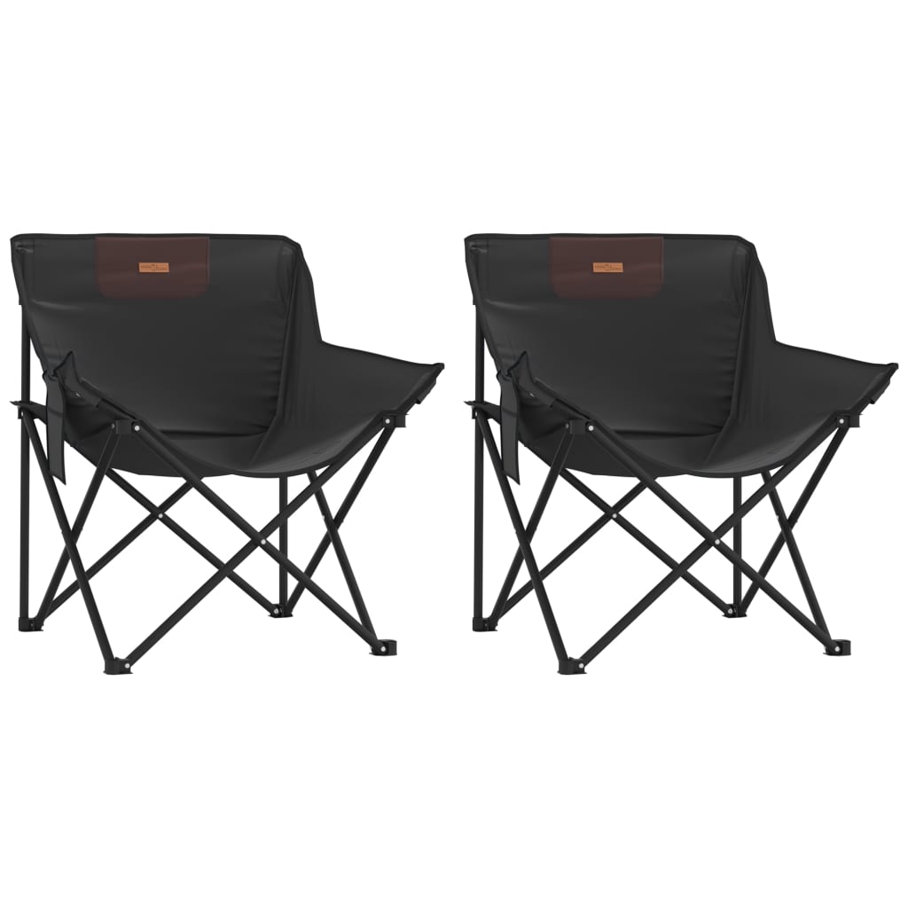 Campingstoler med lomme 2 stk sammenleggbar svart