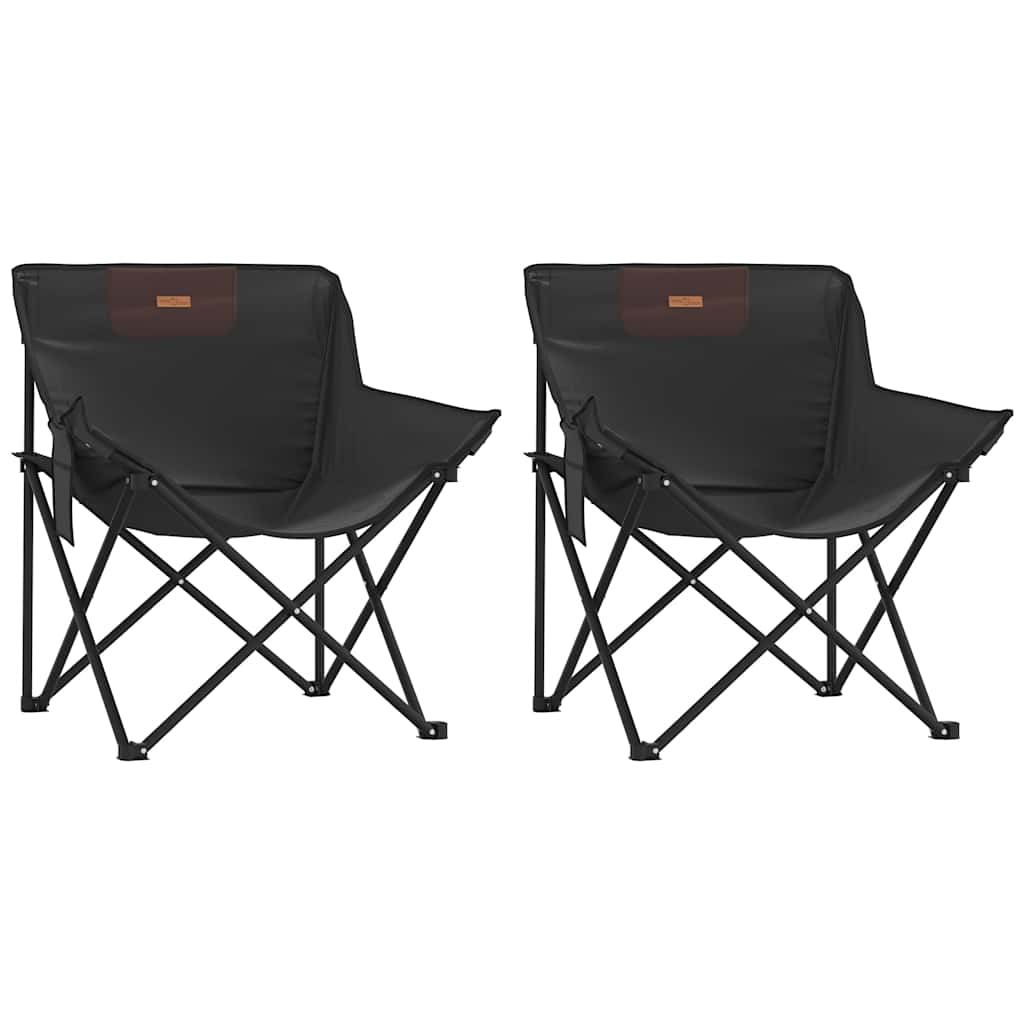 Campingstoler med lomme 2 stk sammenleggbar svart